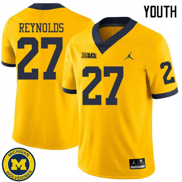 Youth Michigan Wolverines #27 Hunter Reynolds Yellow Jordan Brand Embroidery Jersey